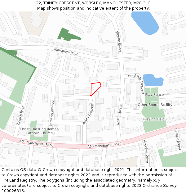 22, TRINITY CRESCENT, WORSLEY, MANCHESTER, M28 3LG: Location map and indicative extent of plot
