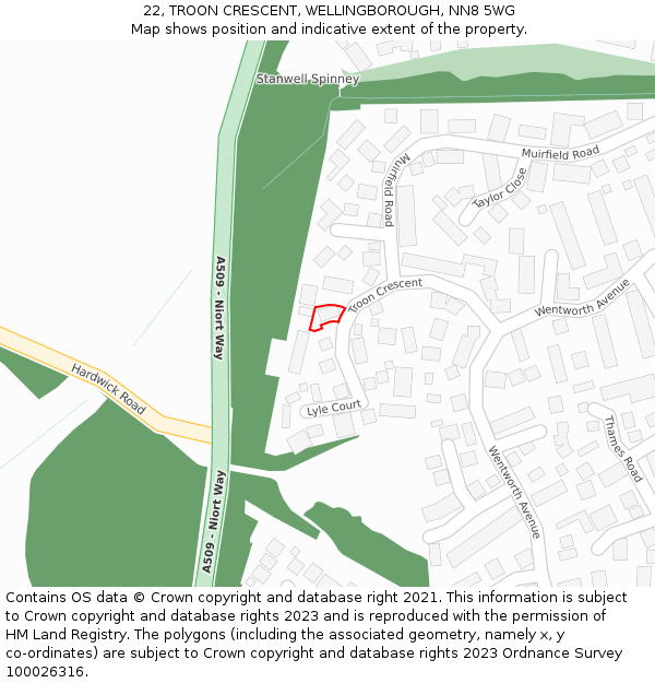 22, TROON CRESCENT, WELLINGBOROUGH, NN8 5WG: Location map and indicative extent of plot