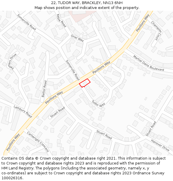 22, TUDOR WAY, BRACKLEY, NN13 6NH: Location map and indicative extent of plot