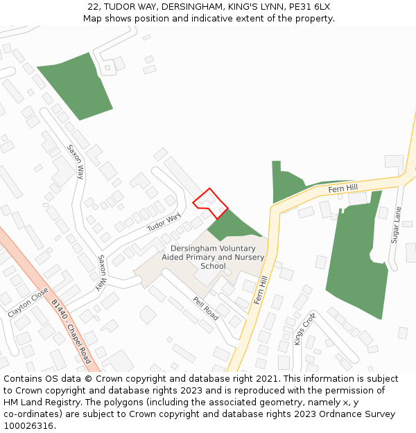 22, TUDOR WAY, DERSINGHAM, KING'S LYNN, PE31 6LX: Location map and indicative extent of plot