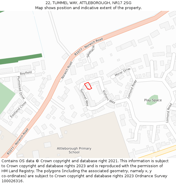22, TUMMEL WAY, ATTLEBOROUGH, NR17 2SG: Location map and indicative extent of plot