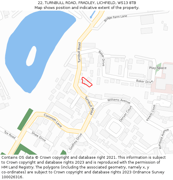 22, TURNBULL ROAD, FRADLEY, LICHFIELD, WS13 8TB: Location map and indicative extent of plot