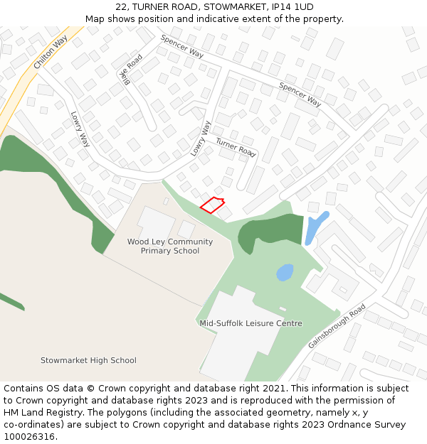 22, TURNER ROAD, STOWMARKET, IP14 1UD: Location map and indicative extent of plot