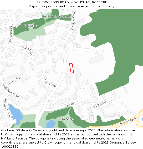 22, TWYCROSS ROAD, WOKINGHAM, RG40 5PE: Location map and indicative extent of plot