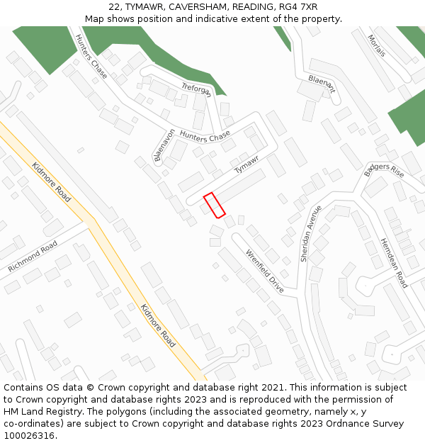 22, TYMAWR, CAVERSHAM, READING, RG4 7XR: Location map and indicative extent of plot