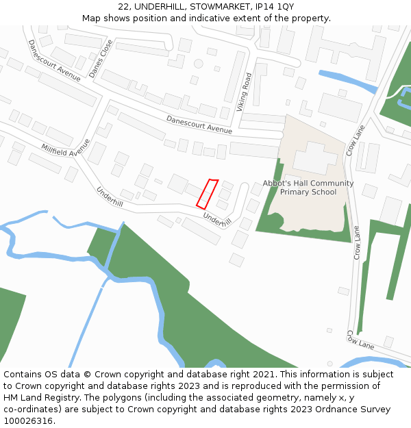 22, UNDERHILL, STOWMARKET, IP14 1QY: Location map and indicative extent of plot