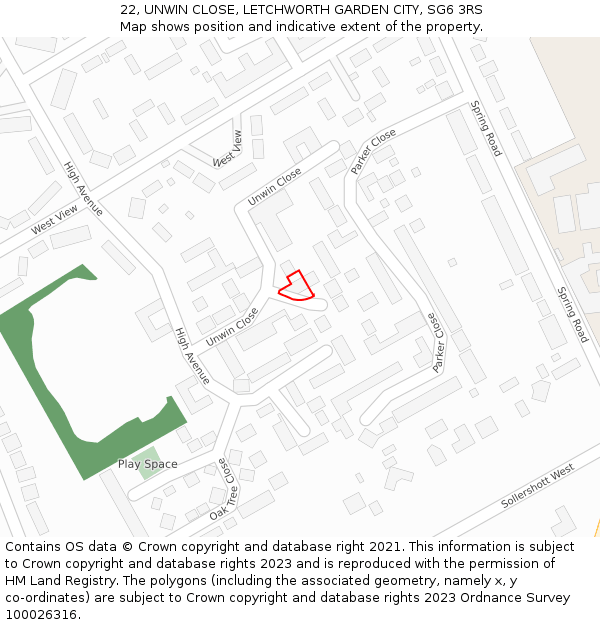 22, UNWIN CLOSE, LETCHWORTH GARDEN CITY, SG6 3RS: Location map and indicative extent of plot