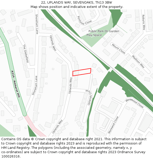 22, UPLANDS WAY, SEVENOAKS, TN13 3BW: Location map and indicative extent of plot