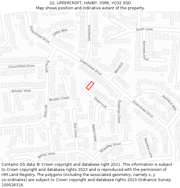 22, UPPERCROFT, HAXBY, YORK, YO32 3GD: Location map and indicative extent of plot