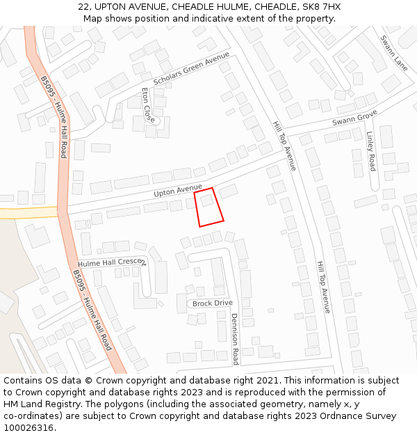 22, UPTON AVENUE, CHEADLE HULME, CHEADLE, SK8 7HX: Location map and indicative extent of plot
