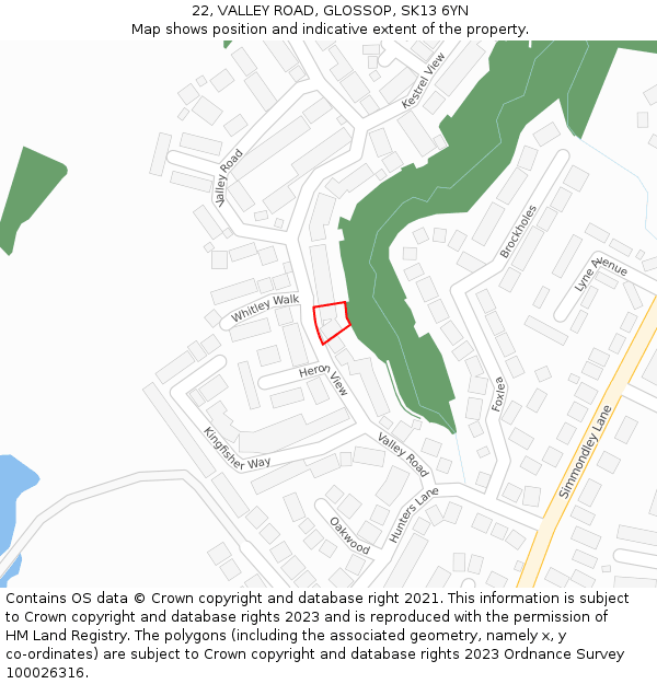 22, VALLEY ROAD, GLOSSOP, SK13 6YN: Location map and indicative extent of plot