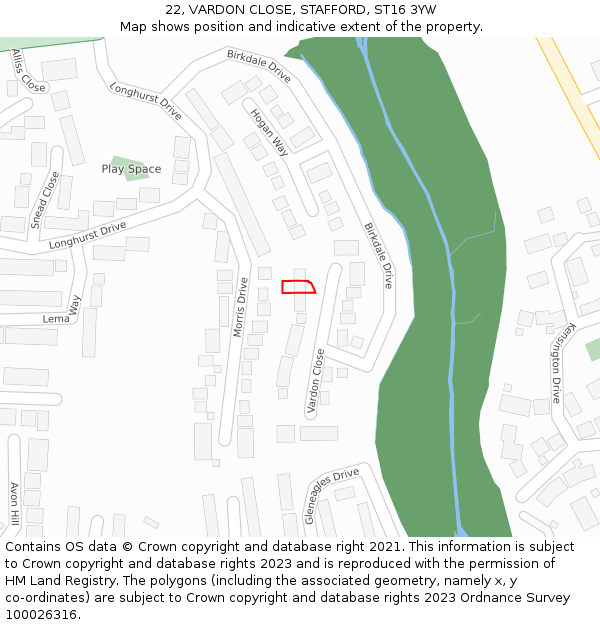 22, VARDON CLOSE, STAFFORD, ST16 3YW: Location map and indicative extent of plot
