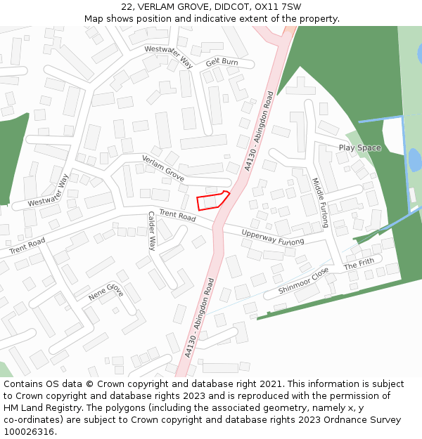 22, VERLAM GROVE, DIDCOT, OX11 7SW: Location map and indicative extent of plot