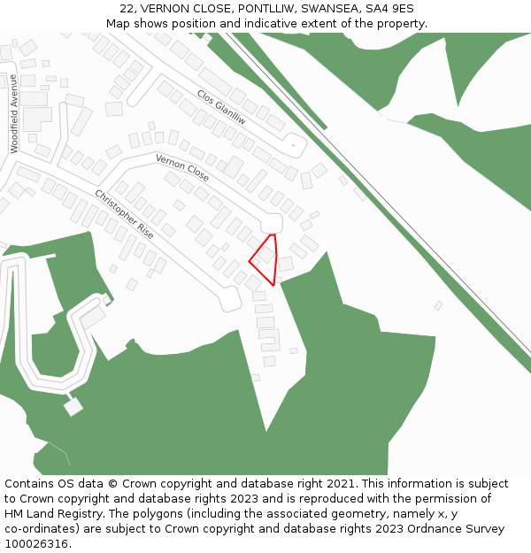 22, VERNON CLOSE, PONTLLIW, SWANSEA, SA4 9ES: Location map and indicative extent of plot