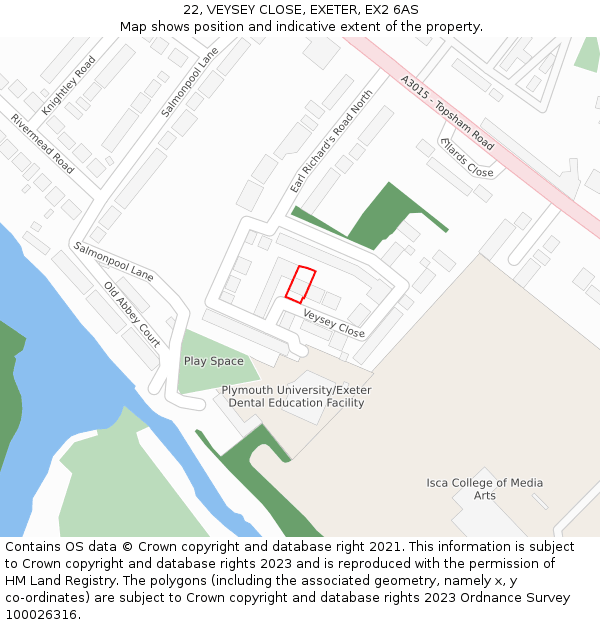 22, VEYSEY CLOSE, EXETER, EX2 6AS: Location map and indicative extent of plot