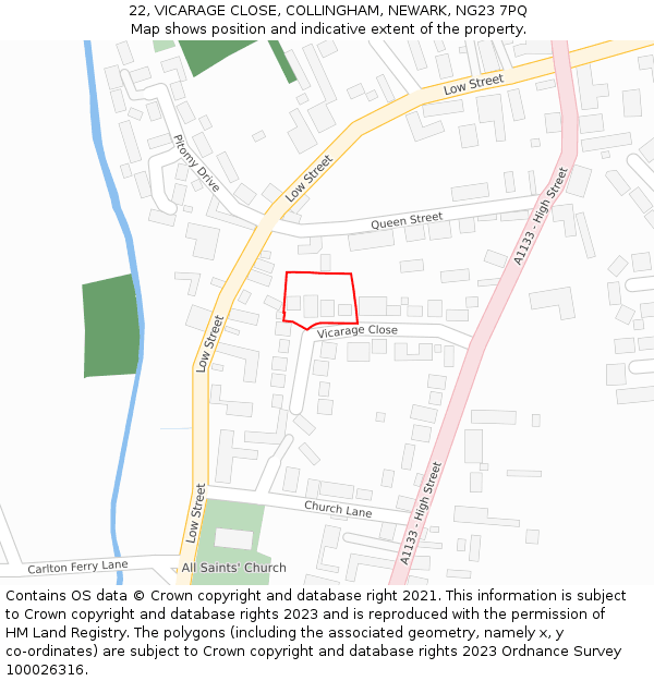 22, VICARAGE CLOSE, COLLINGHAM, NEWARK, NG23 7PQ: Location map and indicative extent of plot