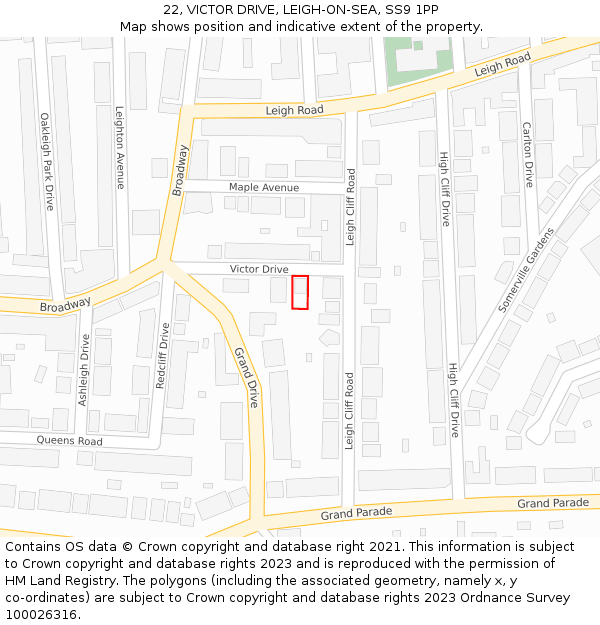 22, VICTOR DRIVE, LEIGH-ON-SEA, SS9 1PP: Location map and indicative extent of plot