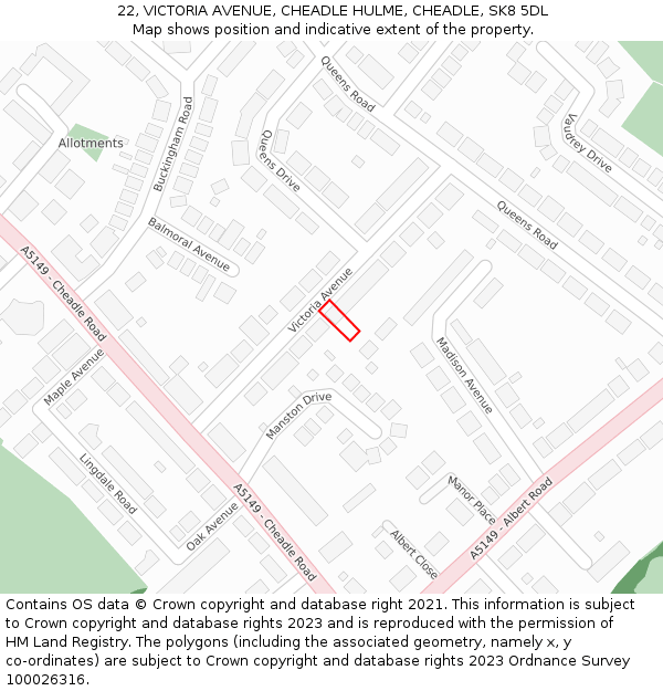 22, VICTORIA AVENUE, CHEADLE HULME, CHEADLE, SK8 5DL: Location map and indicative extent of plot