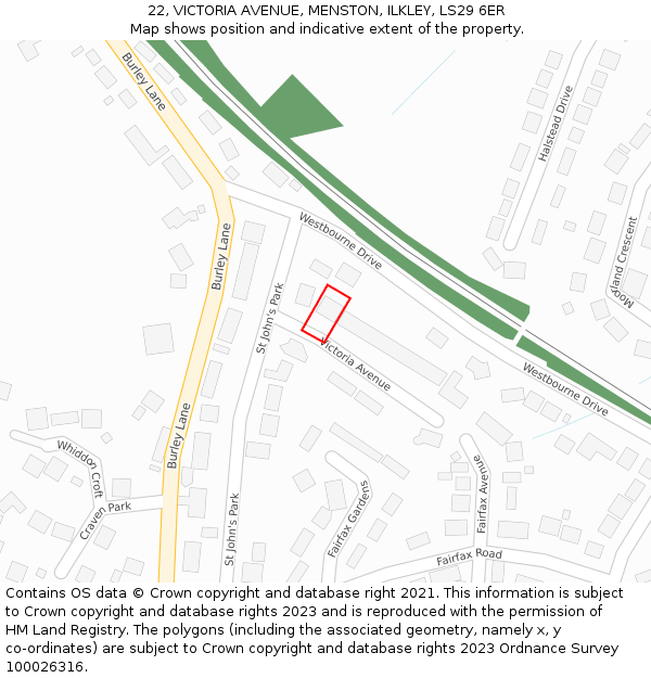 22, VICTORIA AVENUE, MENSTON, ILKLEY, LS29 6ER: Location map and indicative extent of plot