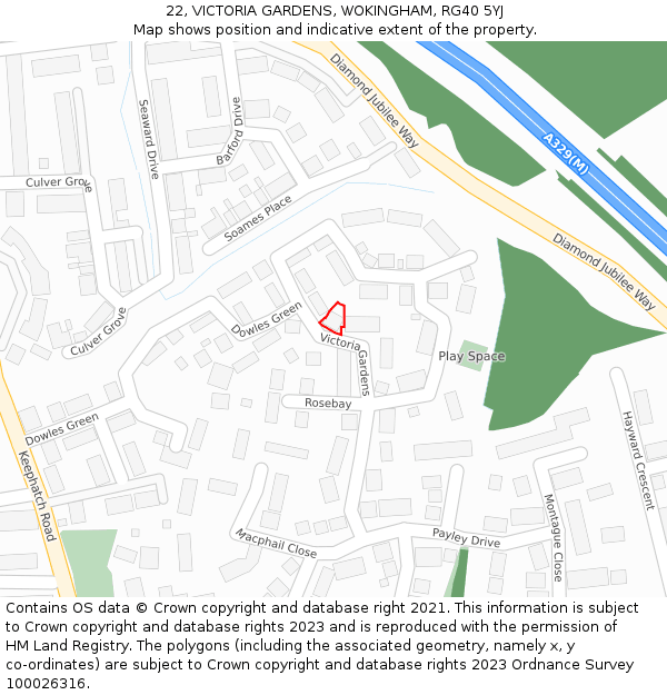 22, VICTORIA GARDENS, WOKINGHAM, RG40 5YJ: Location map and indicative extent of plot