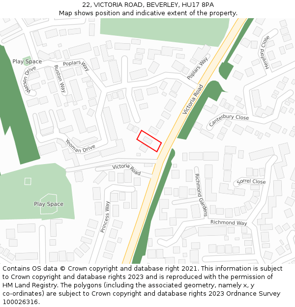 22, VICTORIA ROAD, BEVERLEY, HU17 8PA: Location map and indicative extent of plot