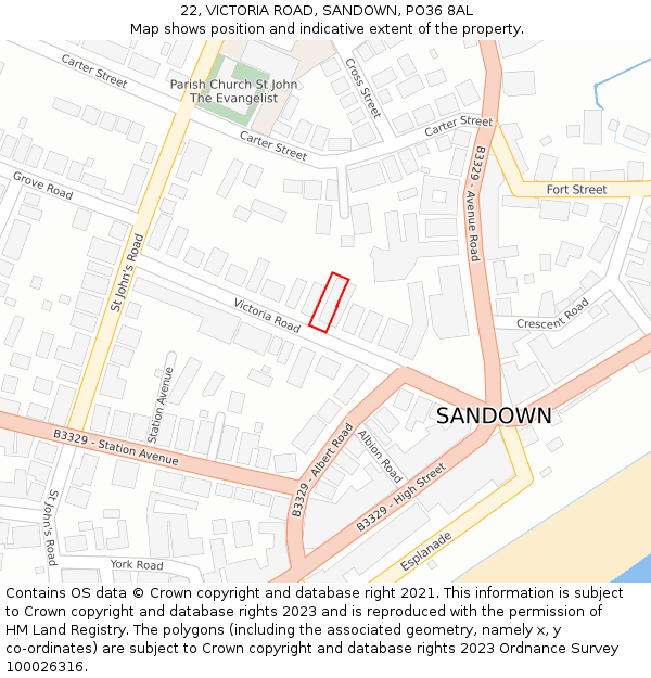 22, VICTORIA ROAD, SANDOWN, PO36 8AL: Location map and indicative extent of plot