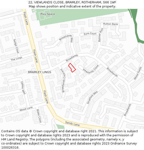 22, VIEWLANDS CLOSE, BRAMLEY, ROTHERHAM, S66 1WF: Location map and indicative extent of plot