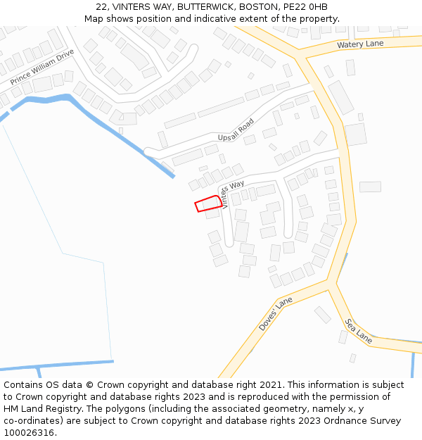 22, VINTERS WAY, BUTTERWICK, BOSTON, PE22 0HB: Location map and indicative extent of plot