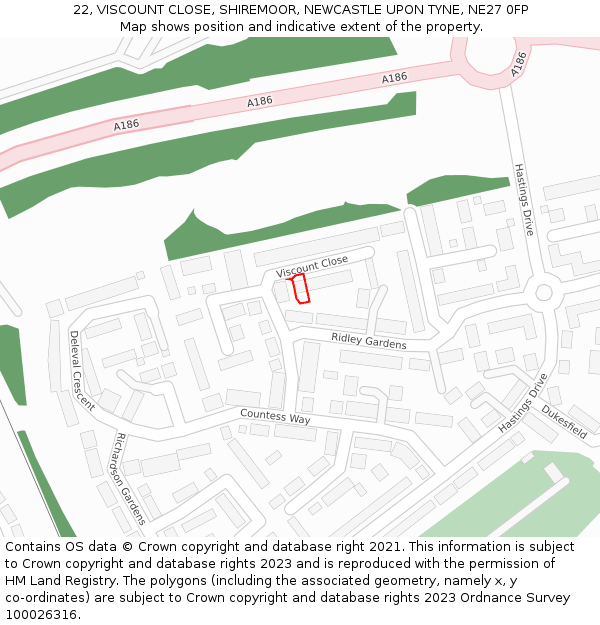 22, VISCOUNT CLOSE, SHIREMOOR, NEWCASTLE UPON TYNE, NE27 0FP: Location map and indicative extent of plot