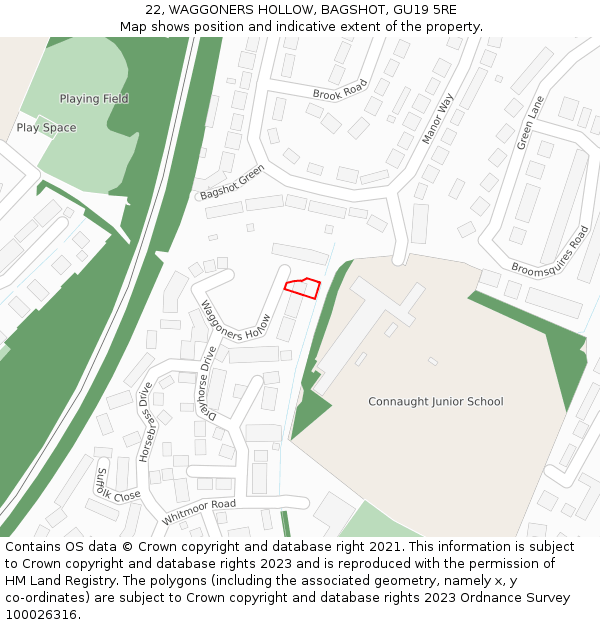 22, WAGGONERS HOLLOW, BAGSHOT, GU19 5RE: Location map and indicative extent of plot