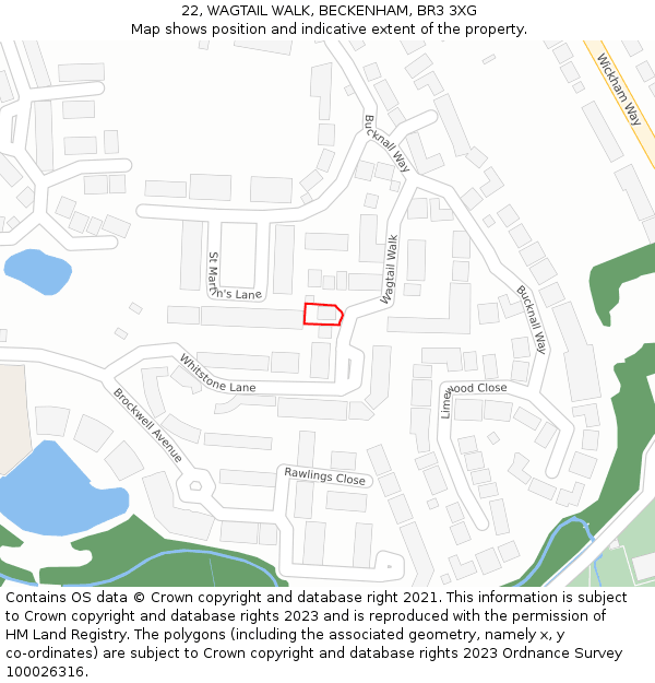 22, WAGTAIL WALK, BECKENHAM, BR3 3XG: Location map and indicative extent of plot