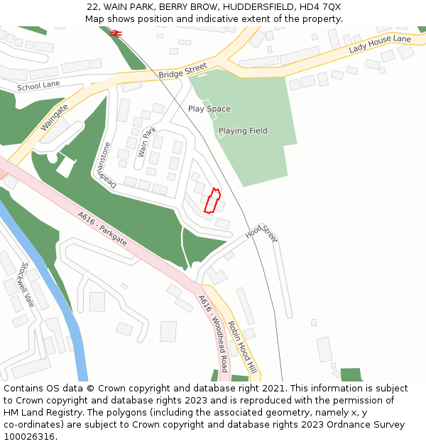 22, WAIN PARK, BERRY BROW, HUDDERSFIELD, HD4 7QX: Location map and indicative extent of plot