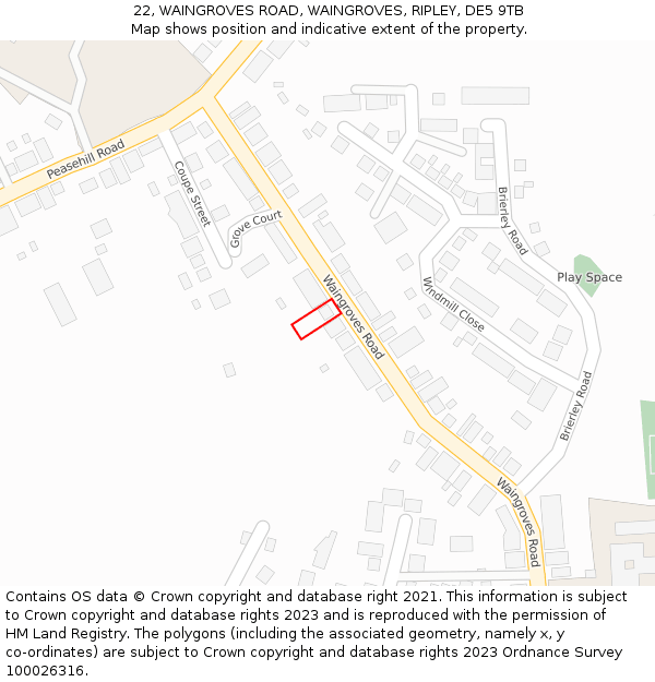 22, WAINGROVES ROAD, WAINGROVES, RIPLEY, DE5 9TB: Location map and indicative extent of plot
