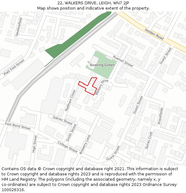 22, WALKERS DRIVE, LEIGH, WN7 2JP: Location map and indicative extent of plot