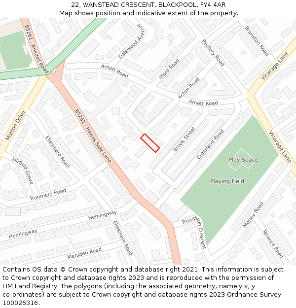 22, WANSTEAD CRESCENT, BLACKPOOL, FY4 4AR: Location map and indicative extent of plot