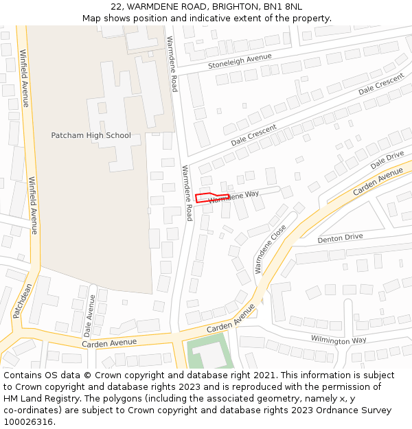 22, WARMDENE ROAD, BRIGHTON, BN1 8NL: Location map and indicative extent of plot