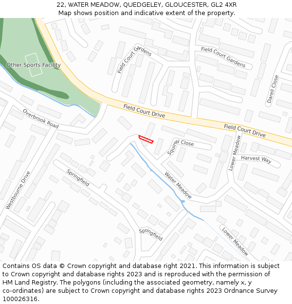22, WATER MEADOW, QUEDGELEY, GLOUCESTER, GL2 4XR: Location map and indicative extent of plot