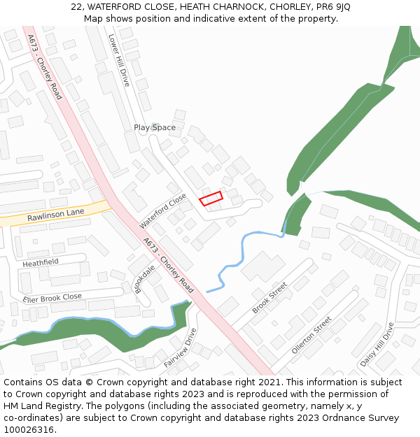 22, WATERFORD CLOSE, HEATH CHARNOCK, CHORLEY, PR6 9JQ: Location map and indicative extent of plot