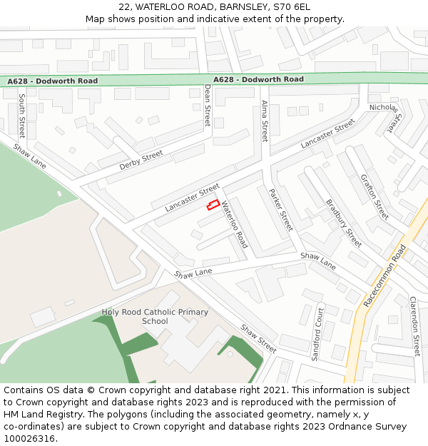 22, WATERLOO ROAD, BARNSLEY, S70 6EL: Location map and indicative extent of plot