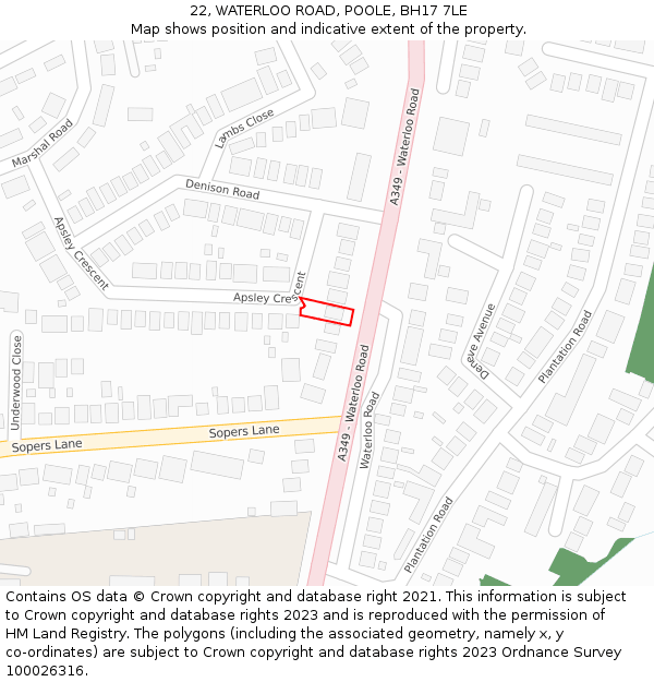 22, WATERLOO ROAD, POOLE, BH17 7LE: Location map and indicative extent of plot