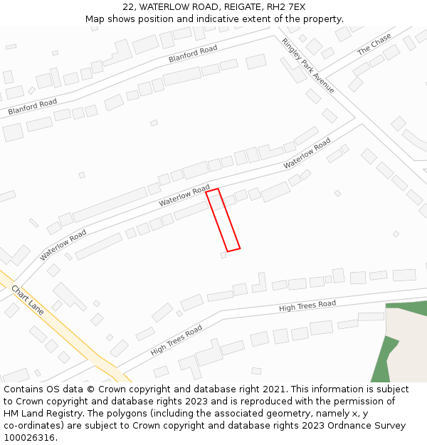 22, WATERLOW ROAD, REIGATE, RH2 7EX: Location map and indicative extent of plot