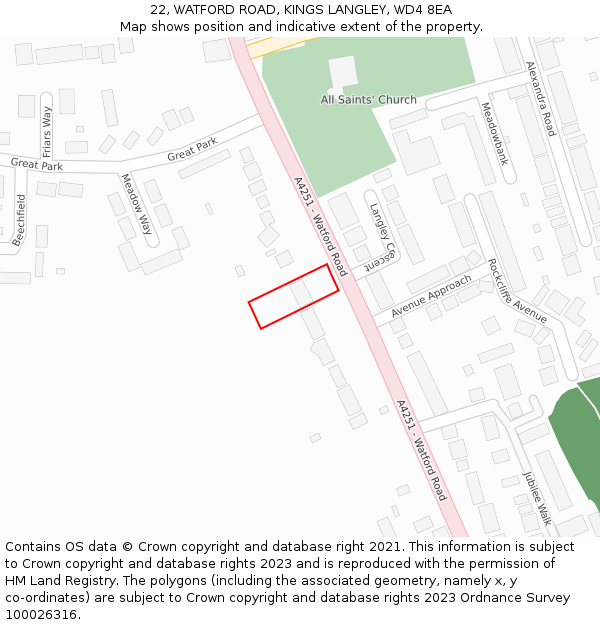 22, WATFORD ROAD, KINGS LANGLEY, WD4 8EA: Location map and indicative extent of plot