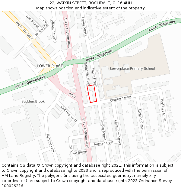 22, WATKIN STREET, ROCHDALE, OL16 4UH: Location map and indicative extent of plot