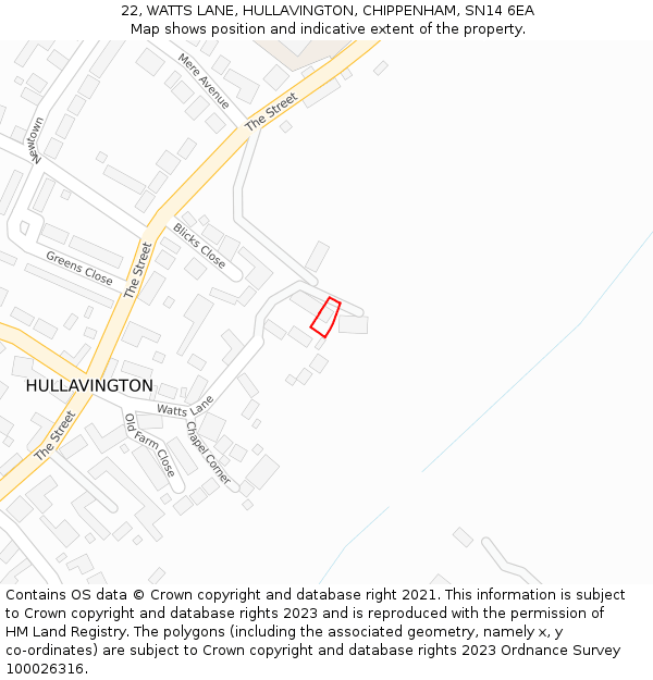 22, WATTS LANE, HULLAVINGTON, CHIPPENHAM, SN14 6EA: Location map and indicative extent of plot