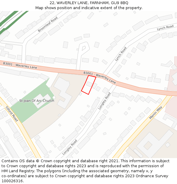 22, WAVERLEY LANE, FARNHAM, GU9 8BQ: Location map and indicative extent of plot