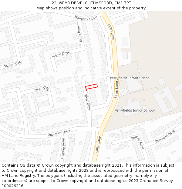 22, WEAR DRIVE, CHELMSFORD, CM1 7PT: Location map and indicative extent of plot