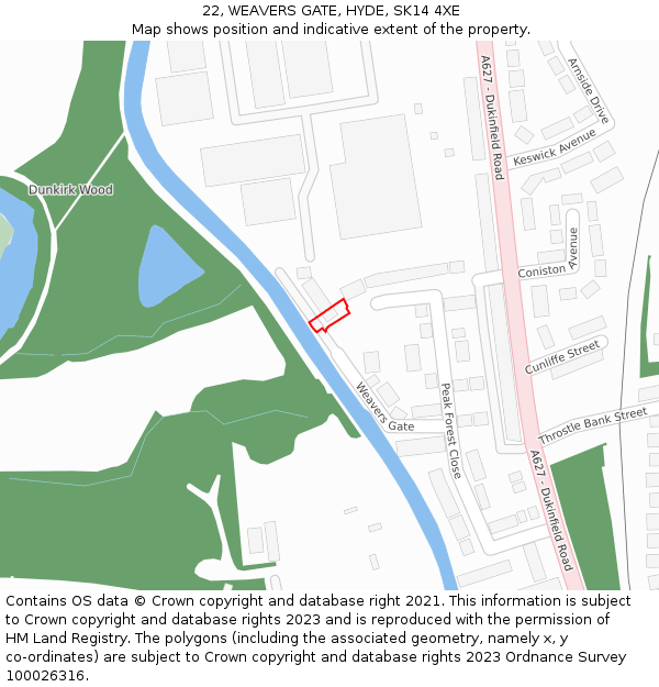 22, WEAVERS GATE, HYDE, SK14 4XE: Location map and indicative extent of plot