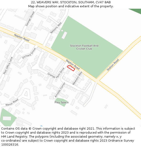 22, WEAVERS WAY, STOCKTON, SOUTHAM, CV47 8AB: Location map and indicative extent of plot