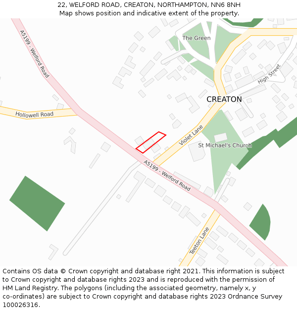 22, WELFORD ROAD, CREATON, NORTHAMPTON, NN6 8NH: Location map and indicative extent of plot