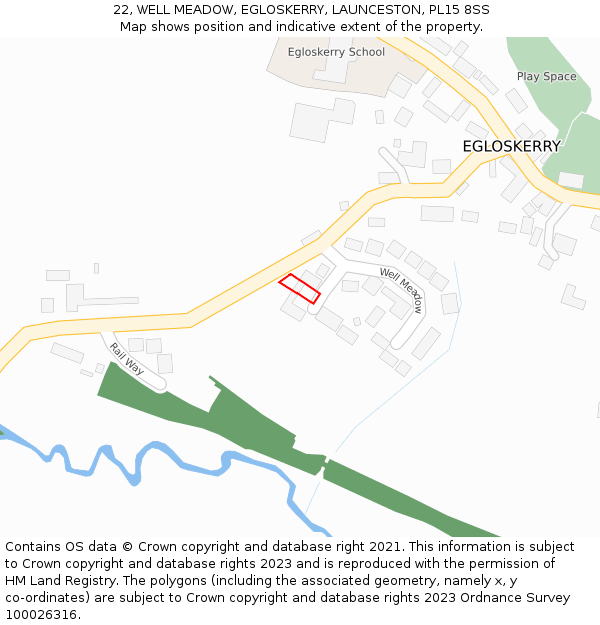 22, WELL MEADOW, EGLOSKERRY, LAUNCESTON, PL15 8SS: Location map and indicative extent of plot